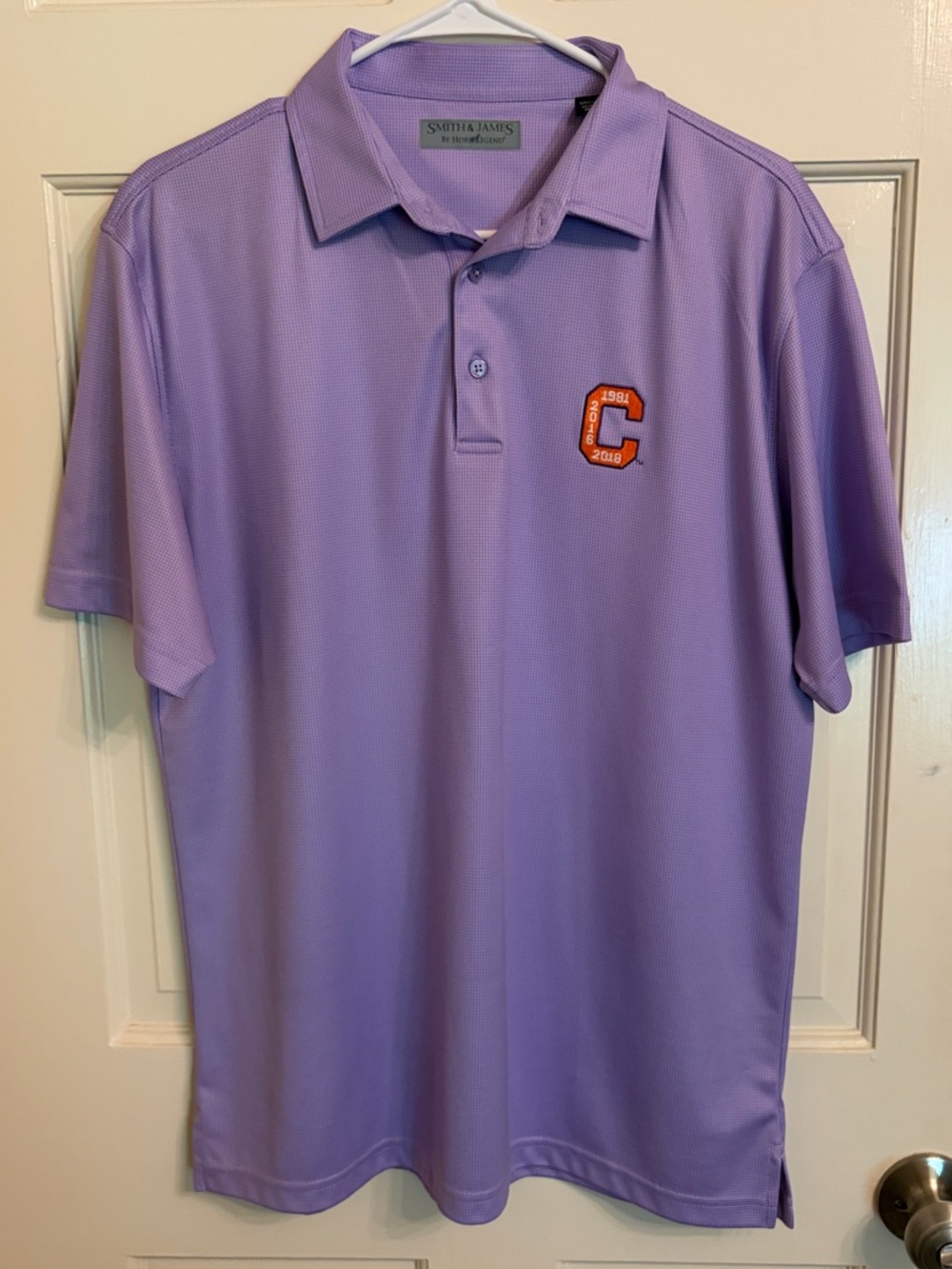 Clemson Championship C Smith and James Horn Legend Purple Performance Polo Shirt